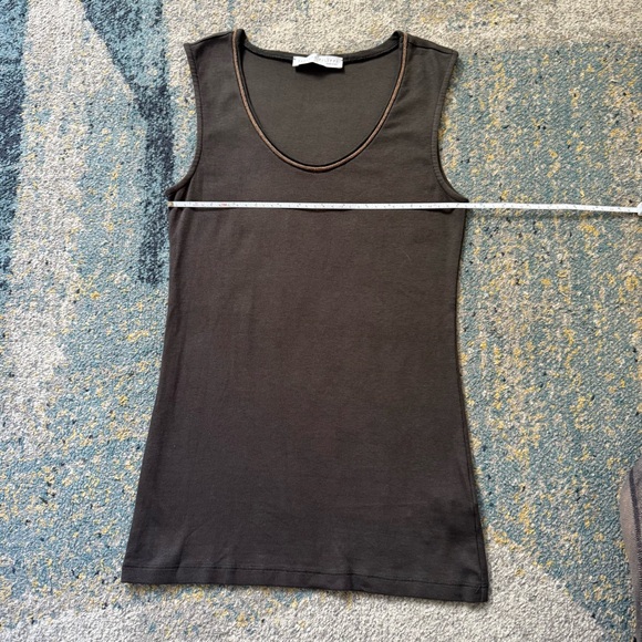 Fabiana Filippi Metallic Neckline Sleeveless Knit Top Taupe Brown Italian Luxury - Picture 6 of 9